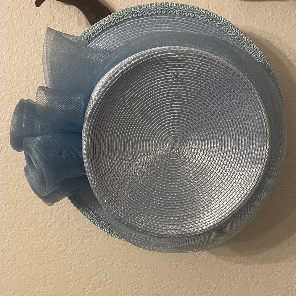 Blue Derby Church Hat Mesh Rosette Tea Party Wedding - Picture 4 of 14